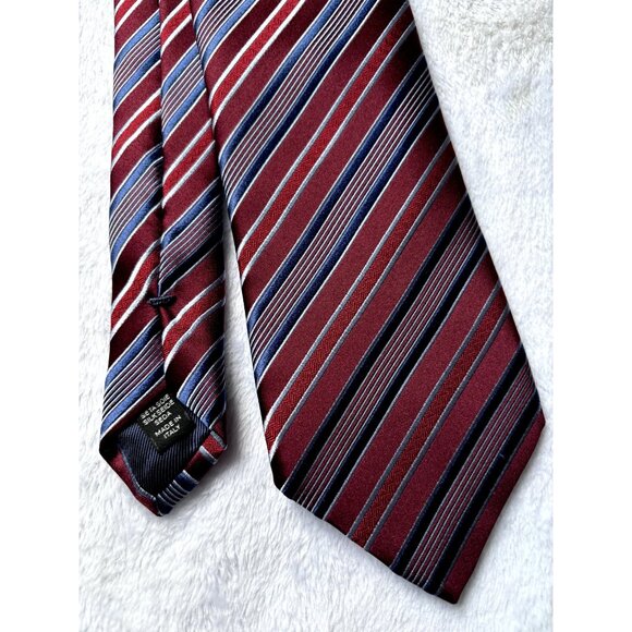 ERMENEGILDO ZEGNA Red Multicolored Striped Textured Silk Cotton Tie Italy - Picture 1 of 3